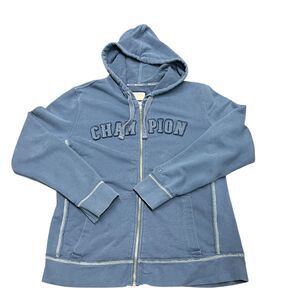 Champion Jacket M Womens Blue Basic Full Zip Pocket Long Sleeves Spell Out